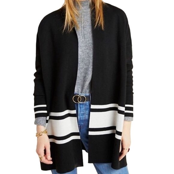 Anthropologie NVLT Open Front Cardigan Black White Stripe Size S‎ - Picture 1 of 6